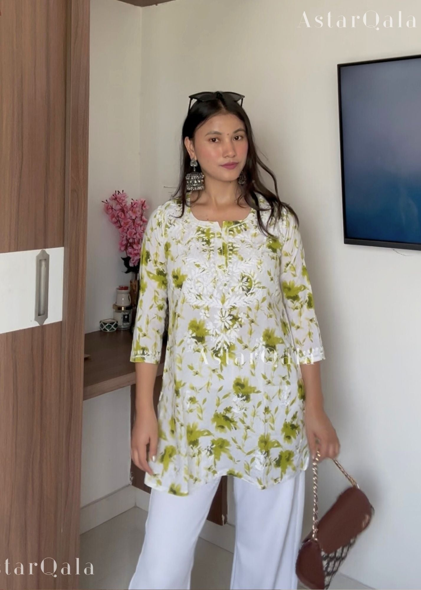 AstarQala - Rohini Mul Cotton Chikankari Kurti Top - - 485