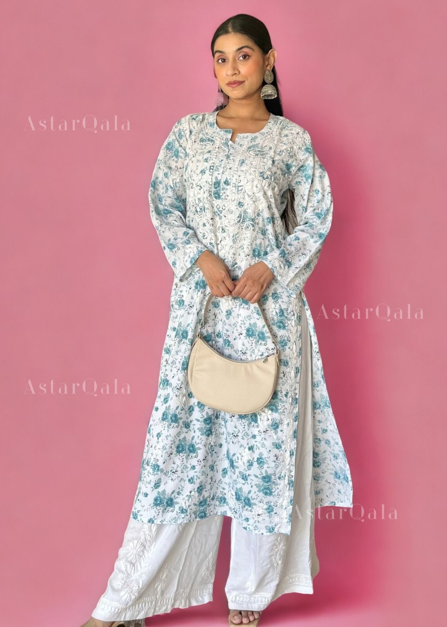 Zoya Mulmul Chikankari Printed Women&#39;s Kurta - Blue