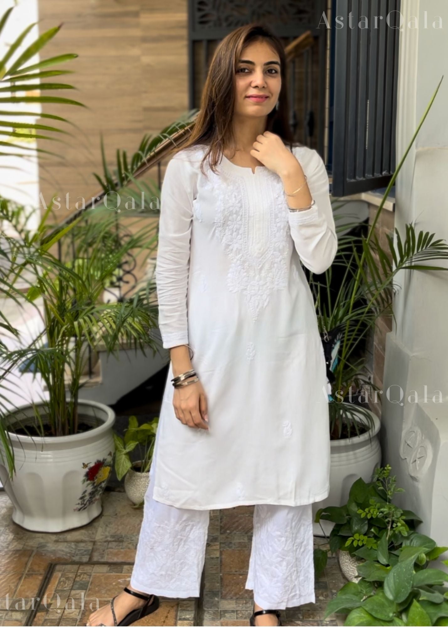 Gazala Rayon Straight Chikankari Kurta For Women - White