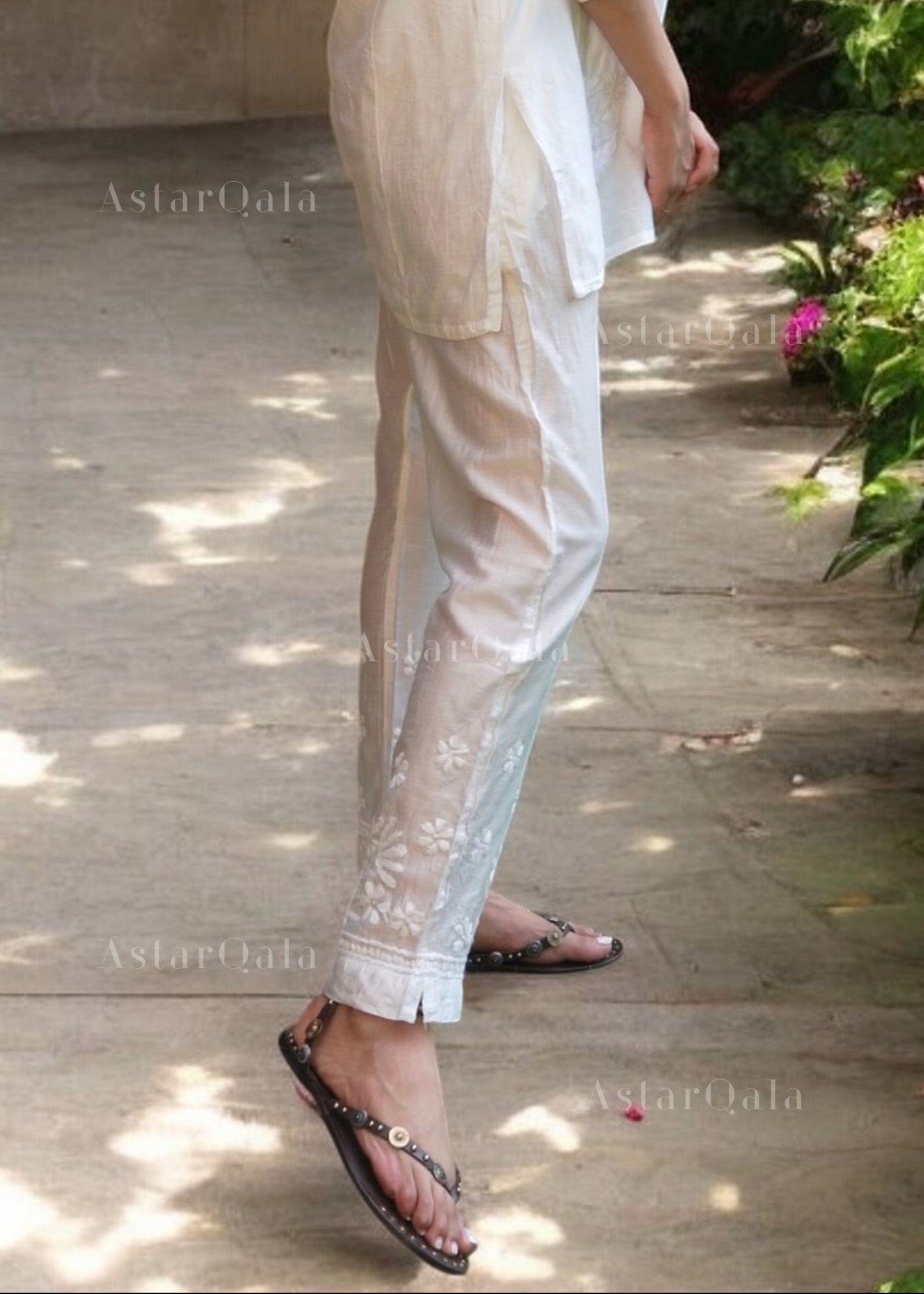 AstarQala - Shaima Premium Chanderi Chikankari Straight Pants For Women - White - - 65_e66104f5-5444-4a45-96fd-112f928cef8f