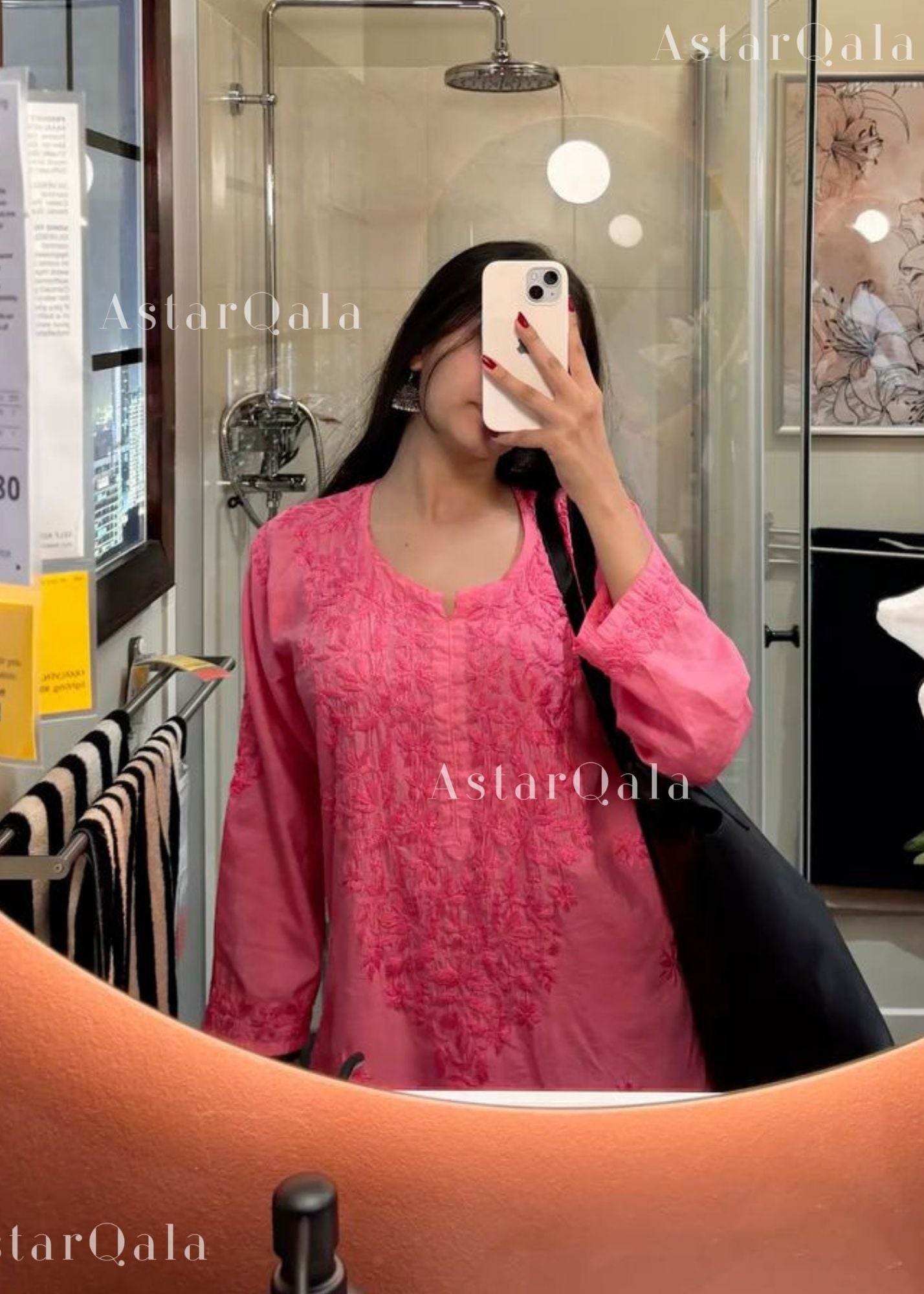 AstarQala - Mehar Chanderi Chikankari Straight Long Kurta For Women - Pink - 65_f2eb332b-9ddd-4a72-99bd-dd2d14dcfe4f