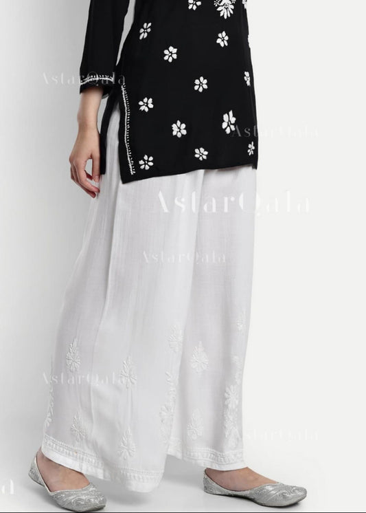 Nuna Premium Muslin Chikankari Palazzo Pants For Women