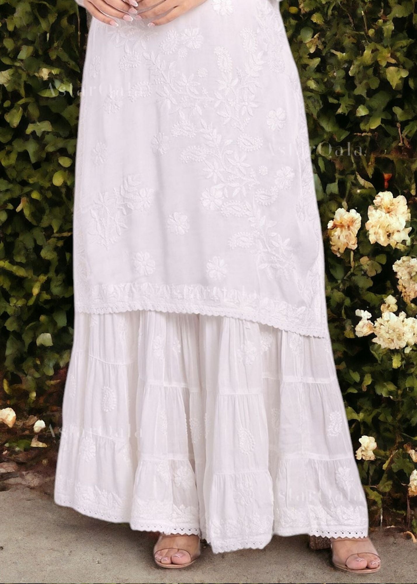 AstarQala - White Silk Modal Three Layer Chikankari Garara Sharara For Women - - 79_fc3919cb-7882-4bb0-8452-f6a1e7a13f3c