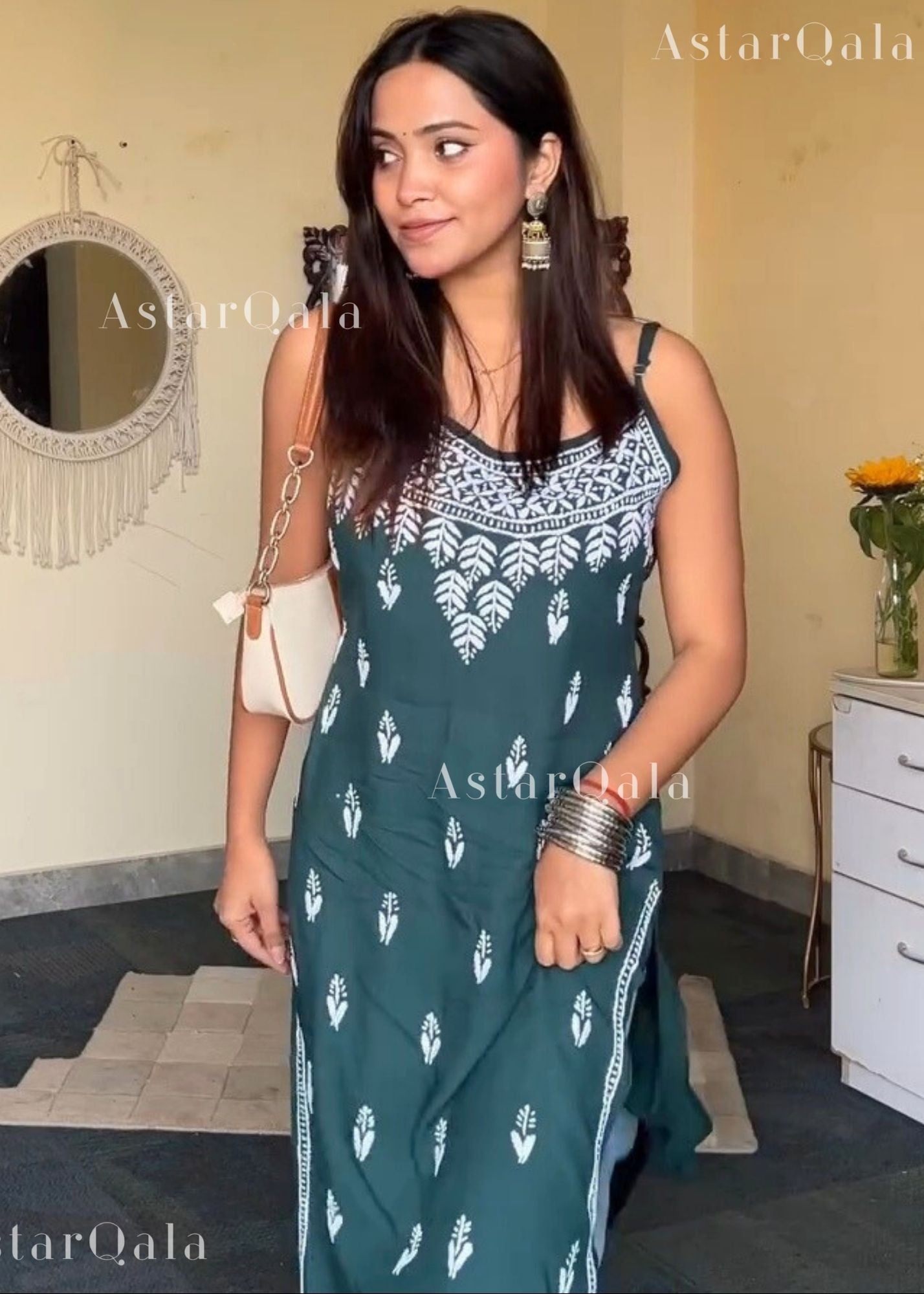 AstarQala - Bushra Rayon Chikankari Sleeveless Long Strap Kurti - - 8_606896be-4c10-412e-aad4-d3185a8fcb95