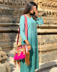 Afzeena Rayon Ombre Chikankari Straight Kurta Set - Green