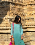 Afzeena Rayon Ombre Chikankari Straight Kurta Set - Green