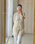 AstarQala - Iza Straight Chiffon Chikankari Printed Short Kurta Top For Women - 3XL - AstarQala_-_Iza_Straight_Chiffon_Chikankari_Printed_Short_Kurta_Top_For_Women_-_Beige_1