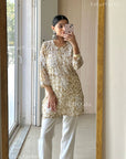 AstarQala - Iza Straight Chiffon Chikankari Printed Short Kurta Top For Women - - AstarQala_-_Iza_Straight_Chiffon_Chikankari_Printed_Short_Kurta_Top_For_Women_-_Beige_3