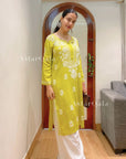 Bira Modal Chikankari Long Kurta – Lime Green