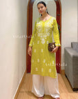 Bira Modal Chikankari Long Kurta – Lime Green