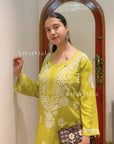 Bira Modal Chikankari Long Kurta – Lime Green