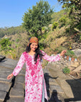Farheen Rayon Floral Printed Chikankari Kurti For Women's  - Pink