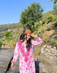 Farheen Rayon Floral Printed Chikankari Kurti For Women's  - Pink