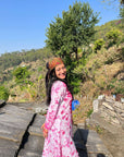 Farheen Rayon Floral Printed Chikankari Kurti For Women's  - Pink
