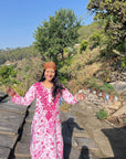 Farheen Rayon Floral Printed Chikankari Kurti For Women's  - Pink