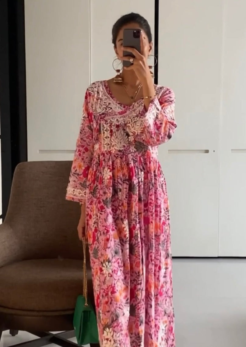 AstarQala - Noor Chikankari Mulmul Angrakha Kurta For Women - Pink - FullSizeRender