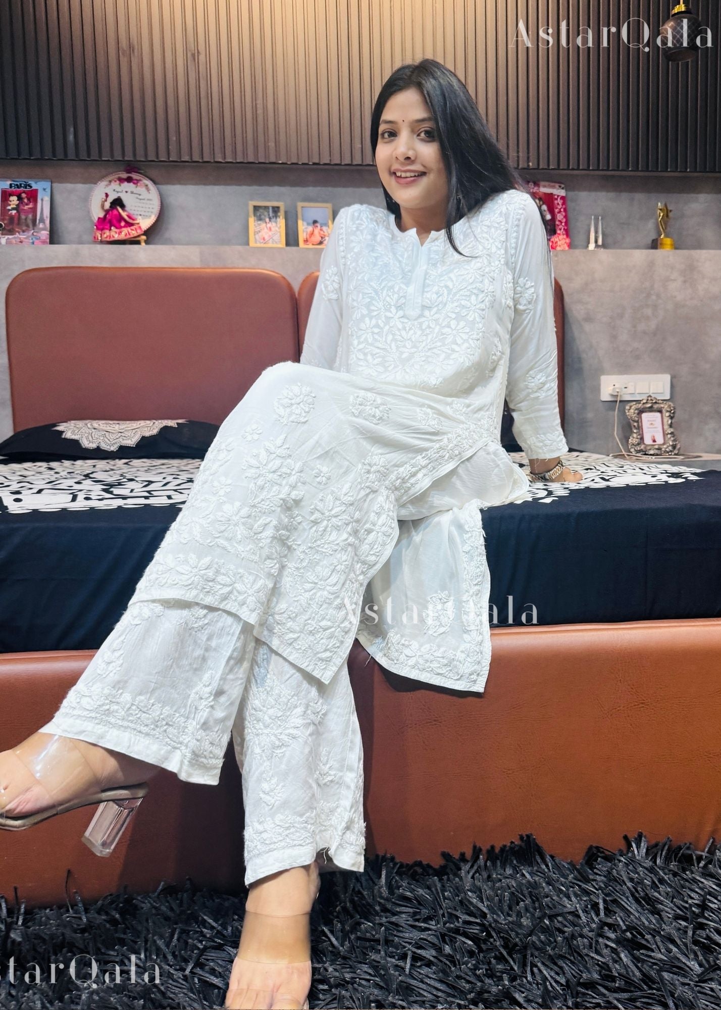 Gurbani Modal Long Straight Chikankari Kurta &amp; Kurta Set For Women