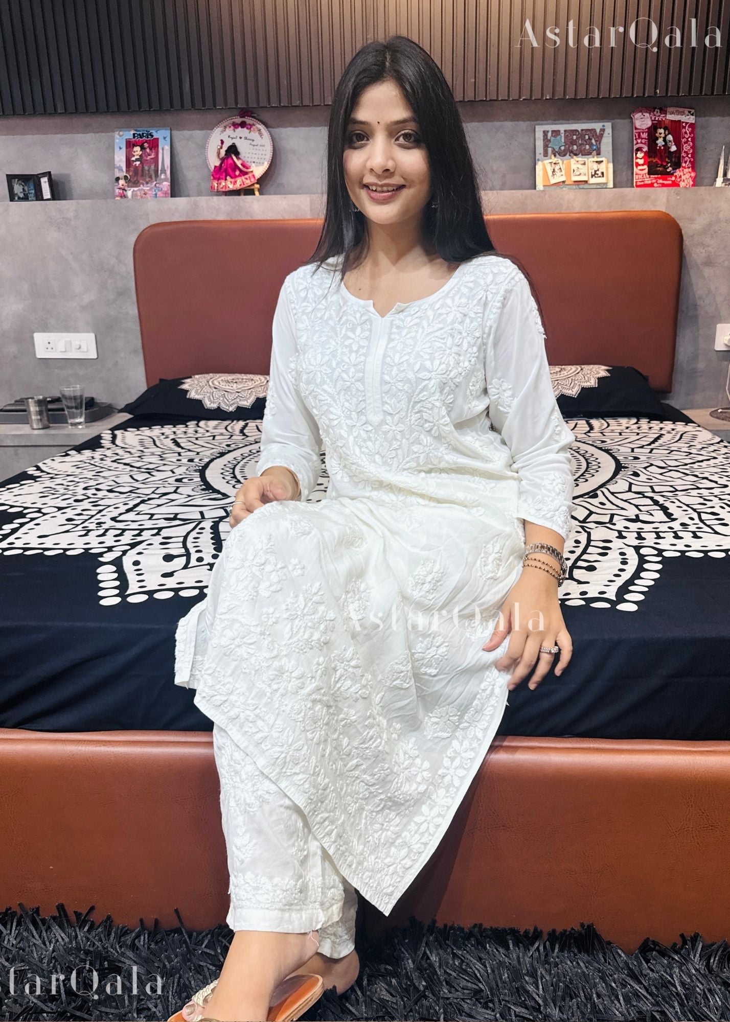 Gurbani Modal Long Straight Chikankari Kurta &amp; Kurta Set For Women