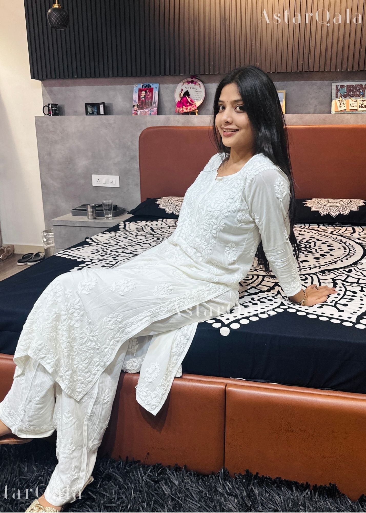 Gurbani Modal Long Straight Chikankari Kurta &amp; Kurta Set For Women