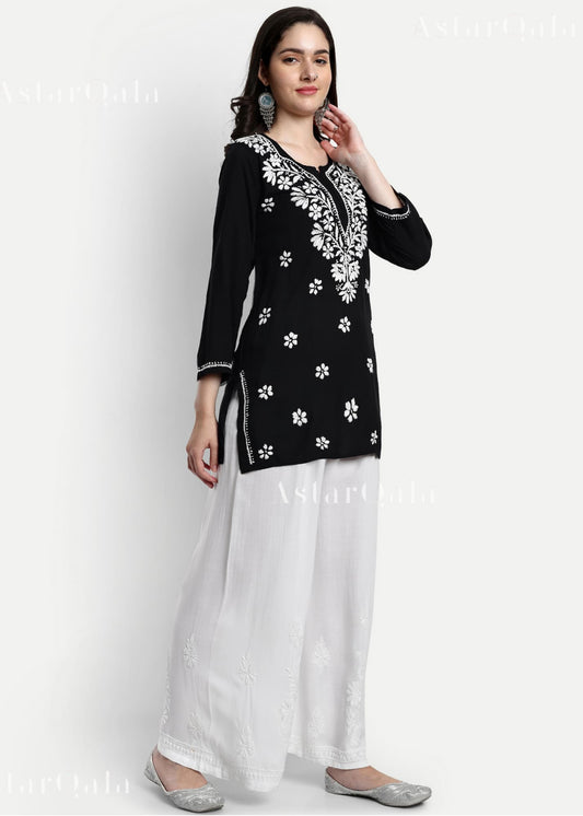 AstarQala - Hamna Rayon Chikankari Straight Short Kurta For Women - Black - Hamna_Rayon_Chikankari_Straight_Short_Kurta_For_Women_-_Black_1