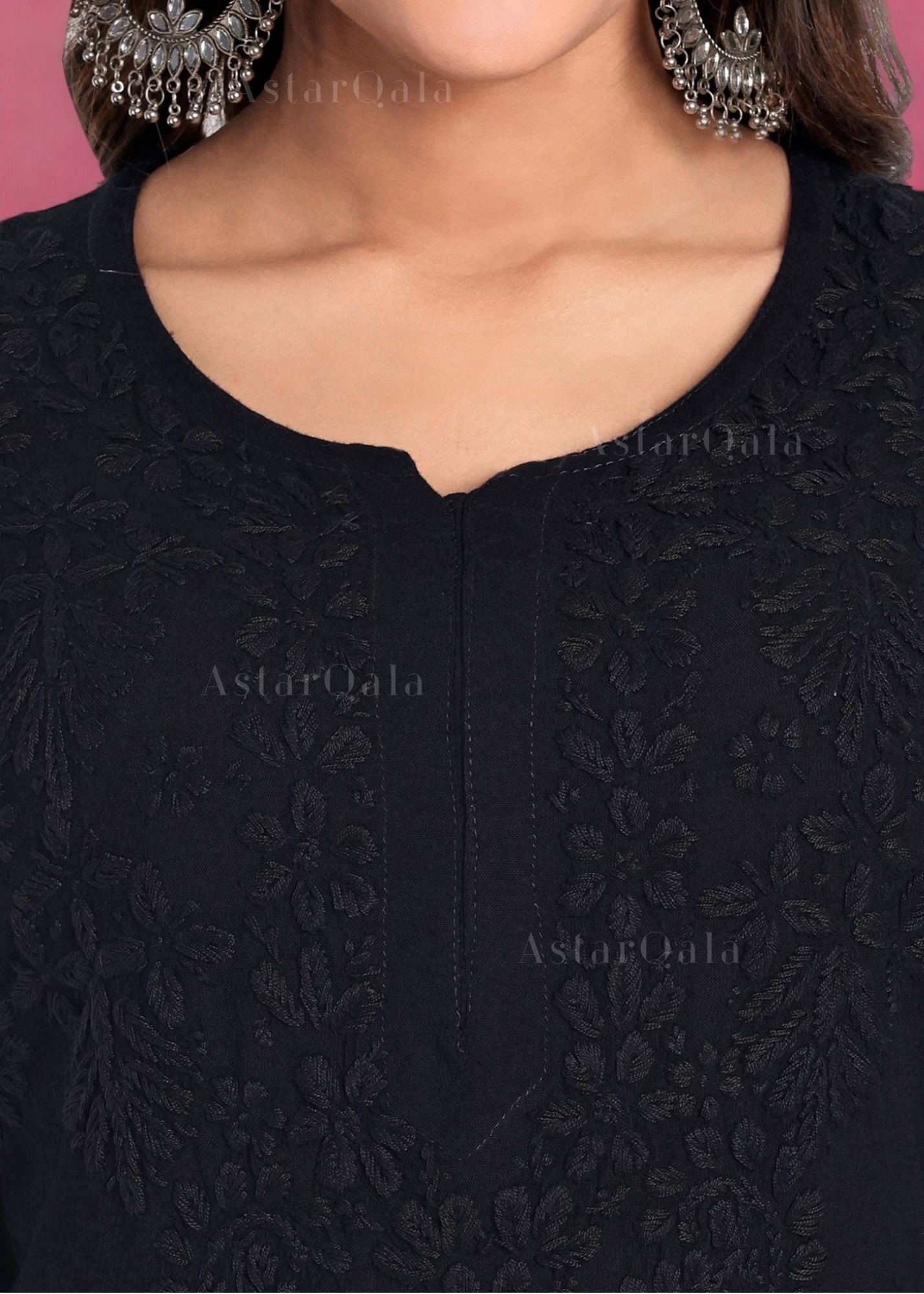 AstarQala - Safina Rayon Cotton Chikankari Solid Women&#39;s Long Kurta - - Safina_Rayon_Cotton_Chikankari_Solid_Women_s_Long_Kurta_AstarQala_black_5