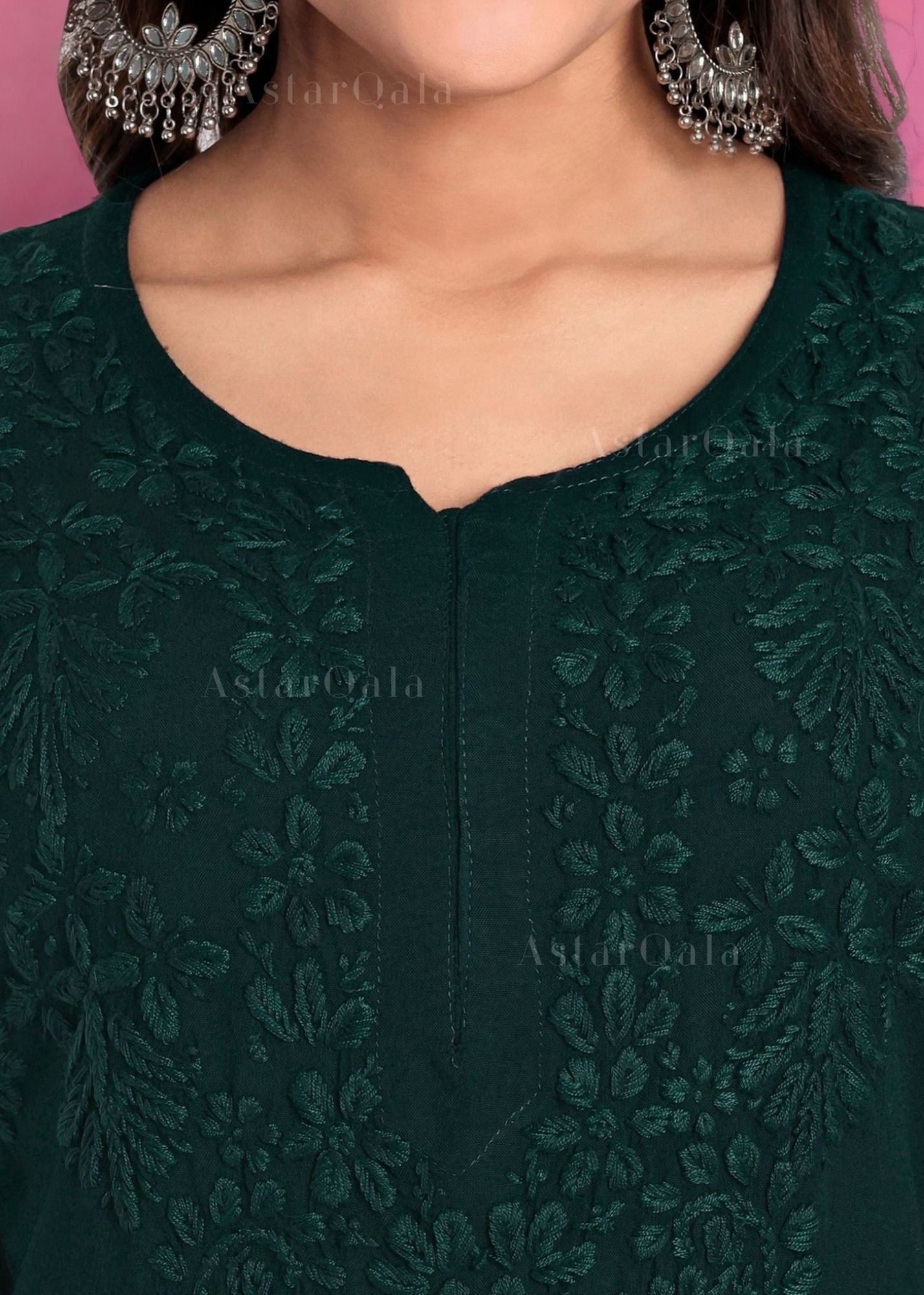 AstarQala - Safina Rayon Cotton Chikankari Solid Women&#39;s Long Kurta - - Safina_Rayon_Cotton_Chikankari_Solid_Women_s_Long_Kurta_AstarQala_green_5