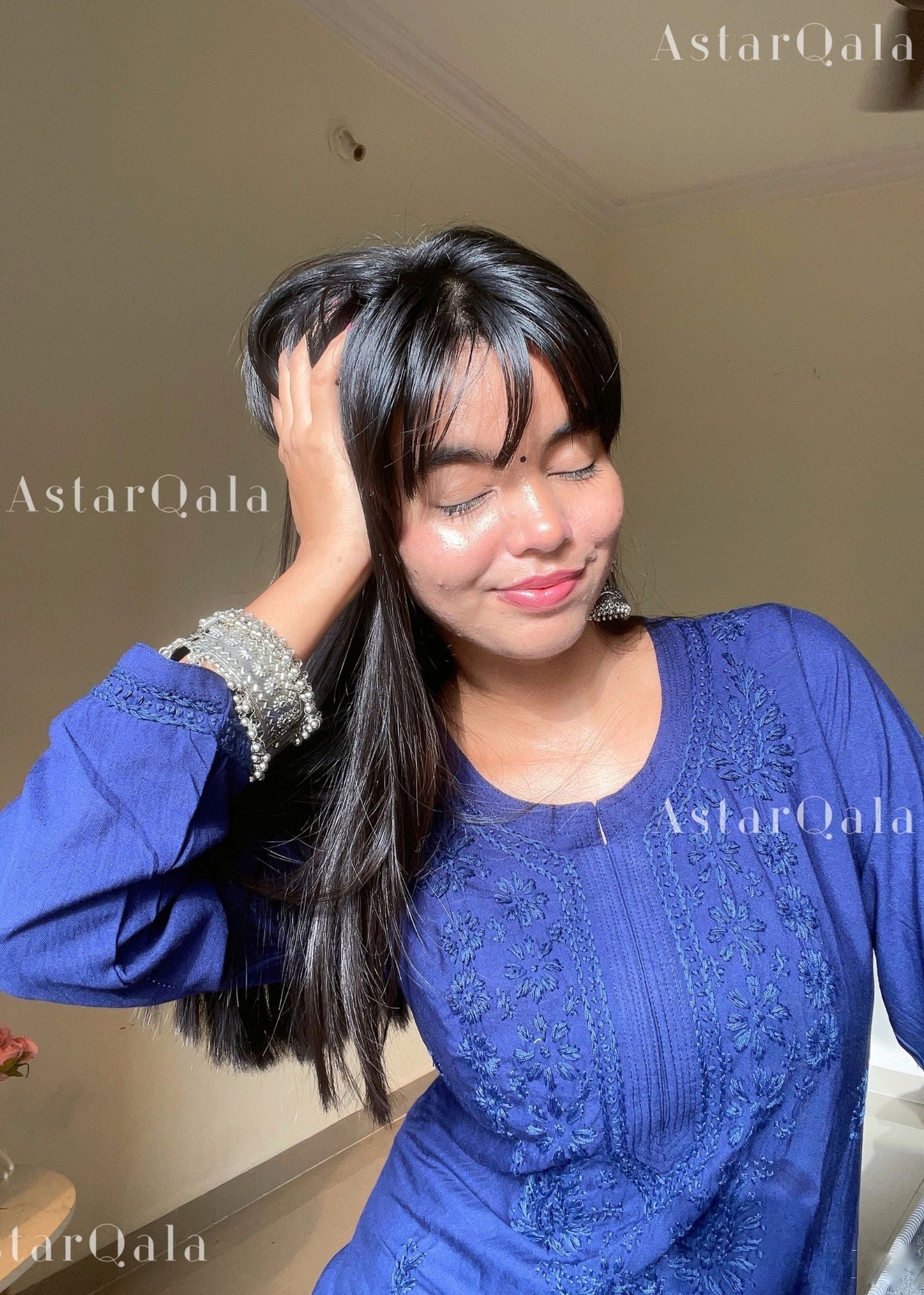 AstarQala - Gazala Rayon Straight Chikankari Kurta For Women - - gazala_Rayon_Straight_Chikankari_Kurta_For_Women_-_Blue_3