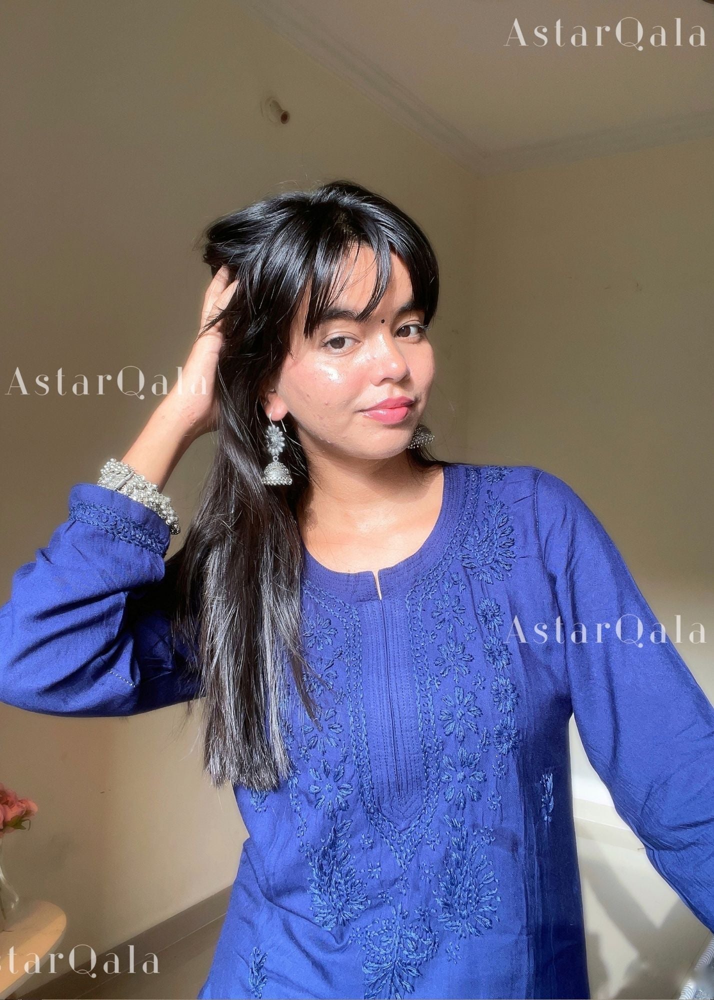 AstarQala - Gazala Rayon Straight Chikankari Kurta For Women - - gazala_Rayon_Straight_Chikankari_Kurta_For_Women_-_Blue_4