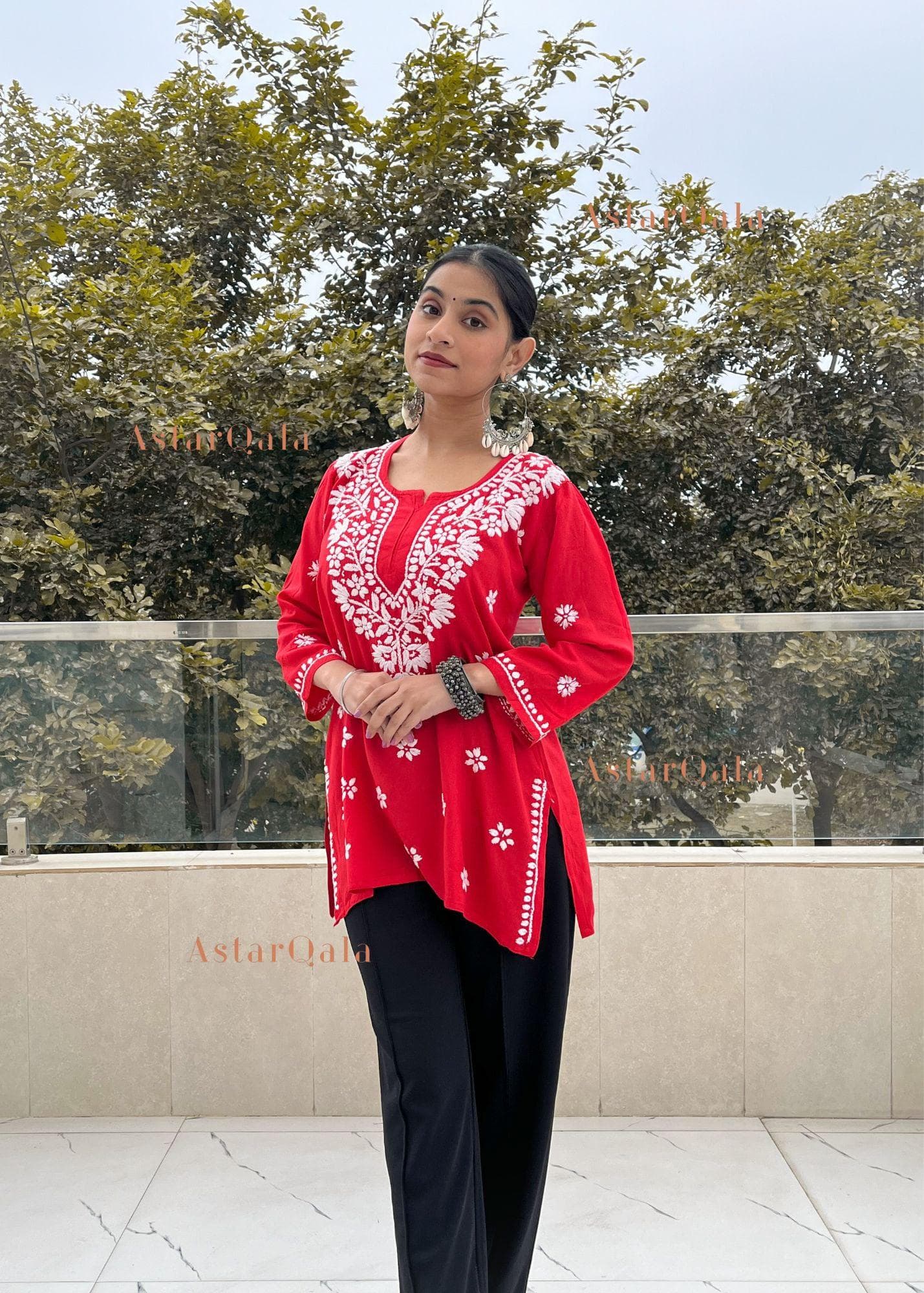 AstarQala - Hamna Rayon Chikankari Straight Short Kurta For Women - - hamna-rayon-chikankari-straight-short-kurta-for-women-astarqala-43737365086498