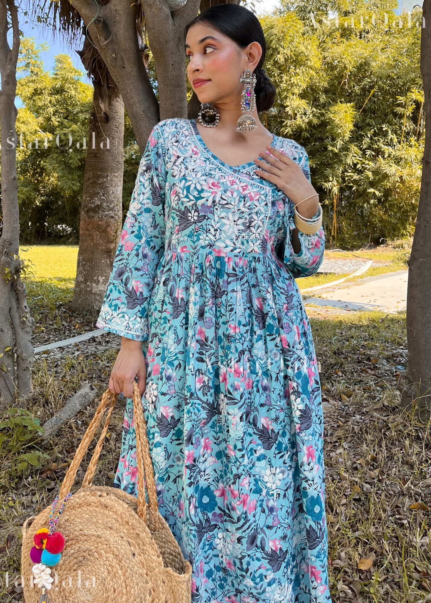 Noor Chikankari Mulmul Angrakha Kurta For Women – AstarQala