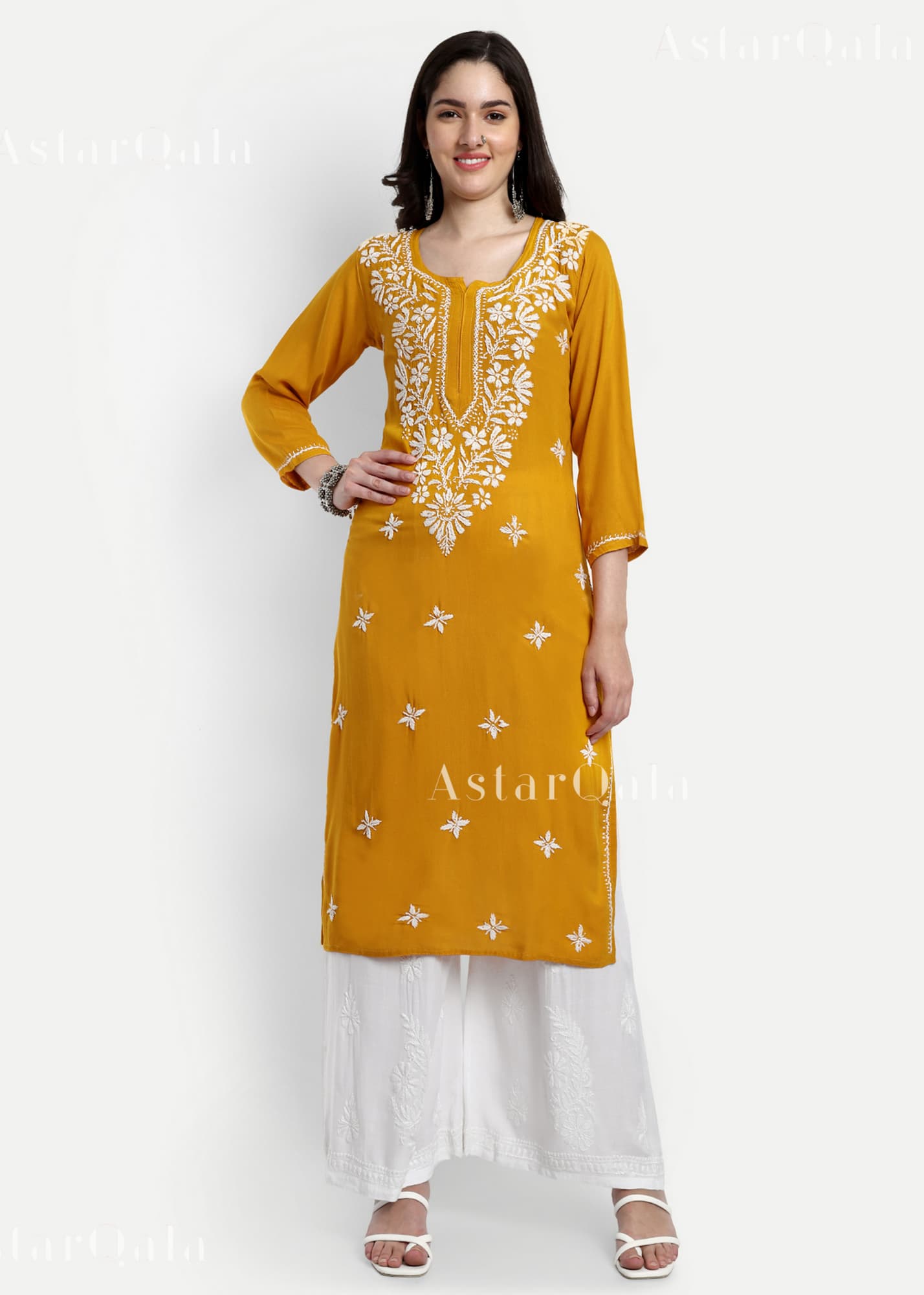 AstarQala - Sehar Rayon Straight Chikankari Kurta For Women - - sehar-rayon-straight-chikankari-kurta-astarqala-42570230333730