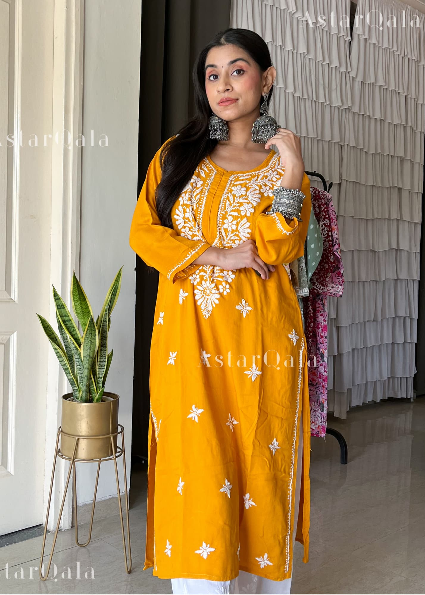 AstarQala - Sehar Rayon Straight Chikankari Kurta For Women - - sehar-rayon-straight-chikankari-kurta-astarqala-43026339627298