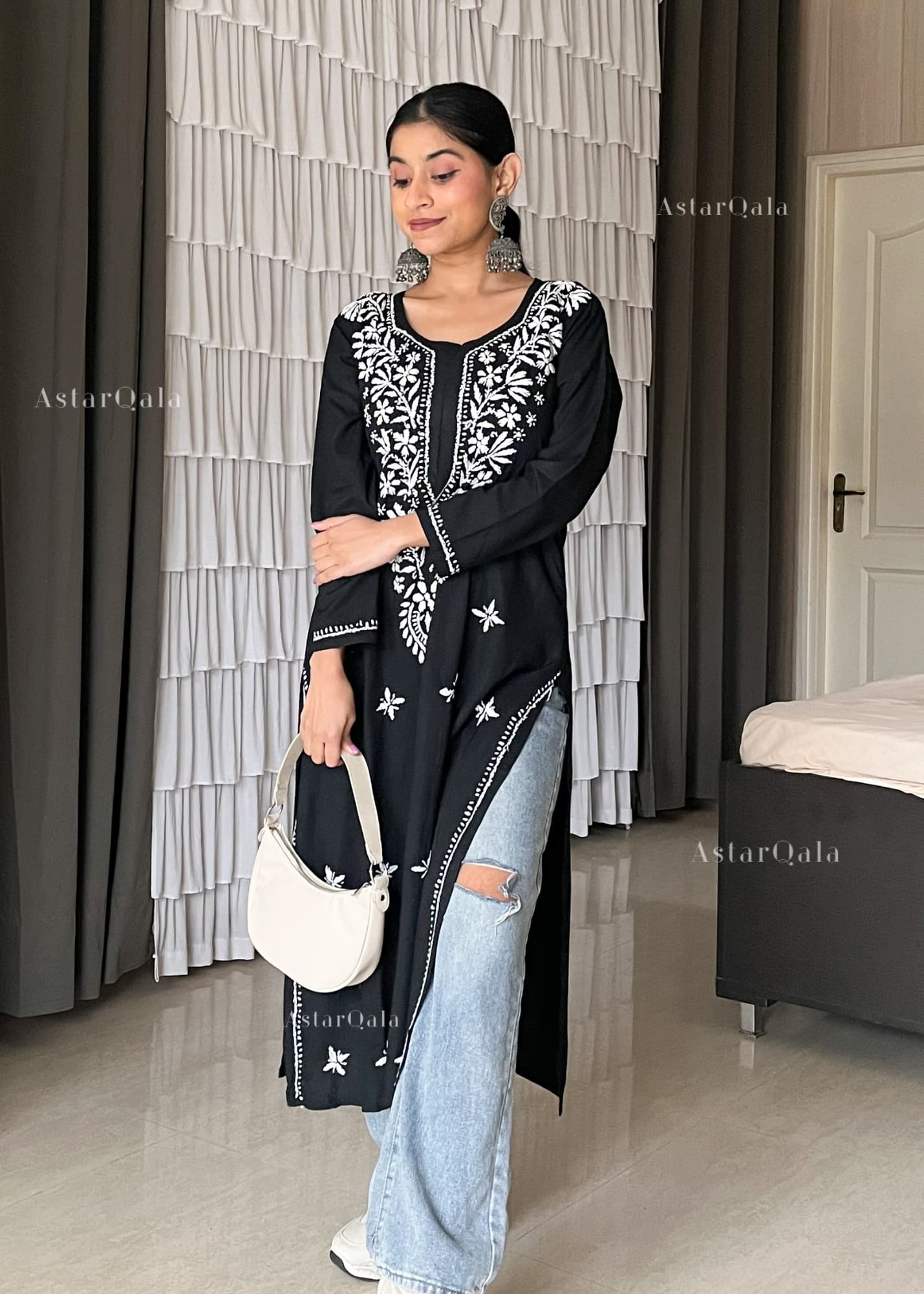 AstarQala - Sehar Rayon Straight Chikankari Kurta For Women - - sehar-rayon-straight-chikankari-kurta-for-women-astarqala-43568263725346