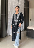 AstarQala Kurtas Black / S Sehar Rayon Straight Chikankari Kurta For Women