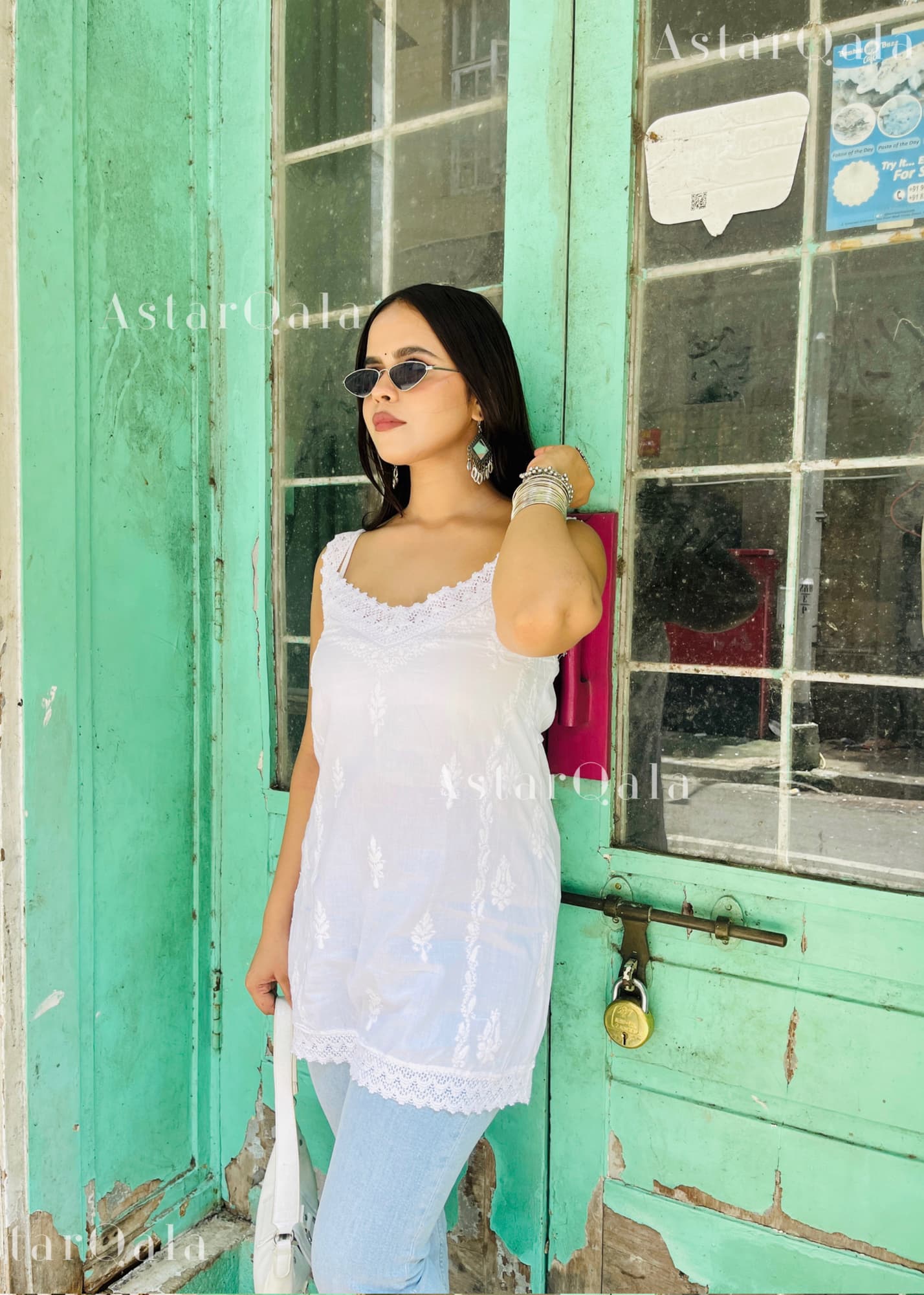 AstarQala - Simran Cotton Chikankari Sleeveless Kurta Top For Women - - simran-cotton-chikankari-sleeveless-kurta-top-astarqala-white-s-42455763157282